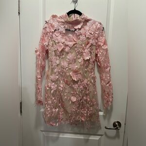 Pink & Nude 3D Lace Long Sleeve Miki Dress Women’s Medium